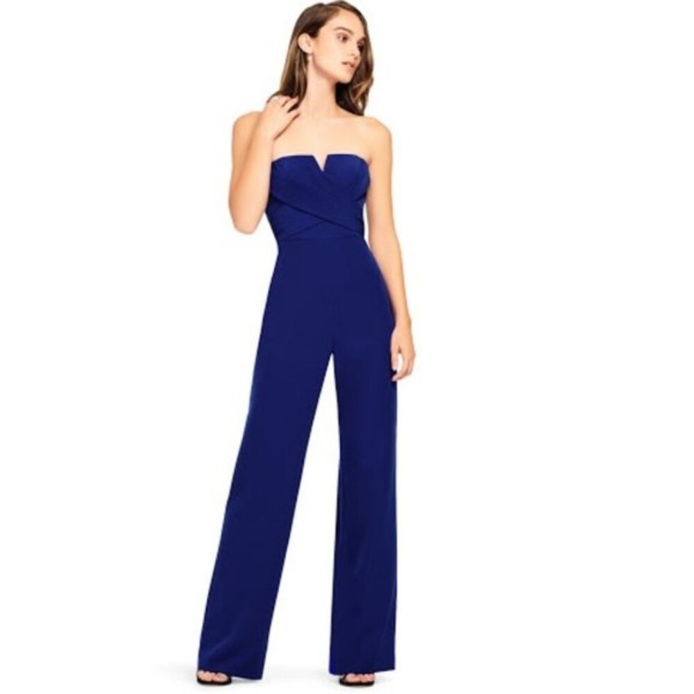 Aidan Mattox Women's Blue Strapless Crepe Jumpsuit